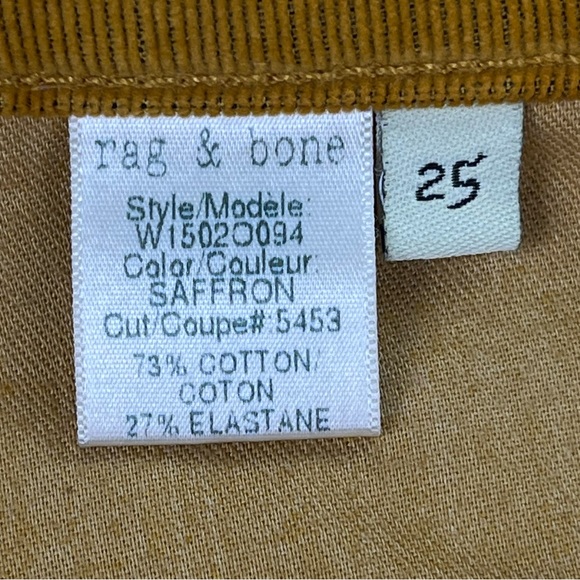 SOLD! Rag & Bone Skinny Jeans Corduroy Pants Saffron Yellow - Picture 10 of 12